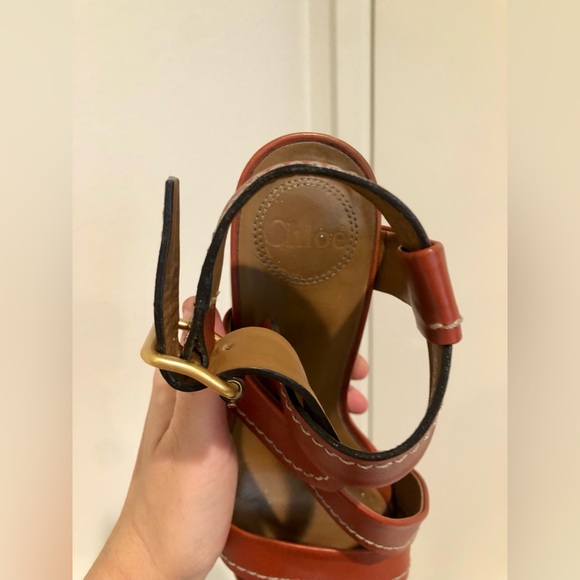 Chloe Block Heel Sandals Candice 70mm Sepia Brown Strappy Open Toe Leather 37.5 - Picture 6 of 7